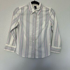 GAP Button Down Shirt - Pink, Green, and White Stripes